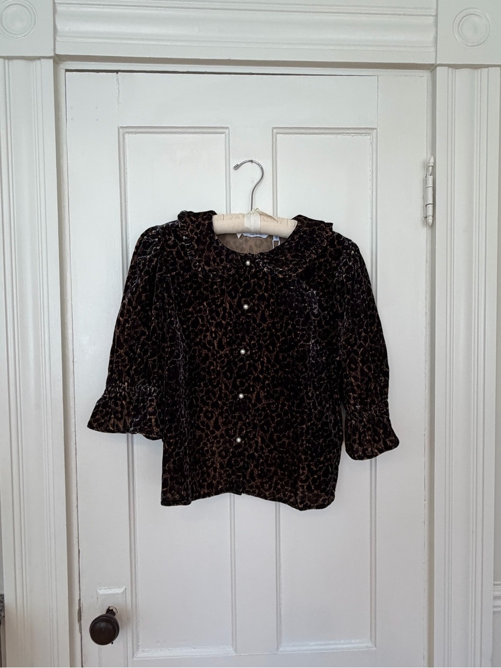 & Other Stories Black and Brown Velvet Leopard Button-Down Top